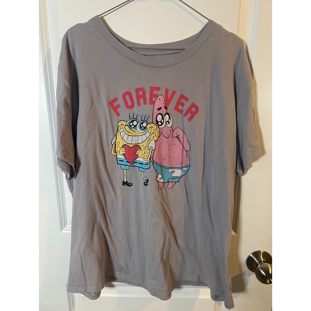Hybrid Mens T-Shirt Spongebob Patrick Forever Graphic Gray L